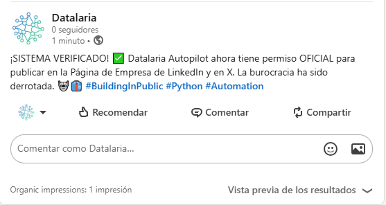 Post automatically published on the Datalaria LinkedIn Page