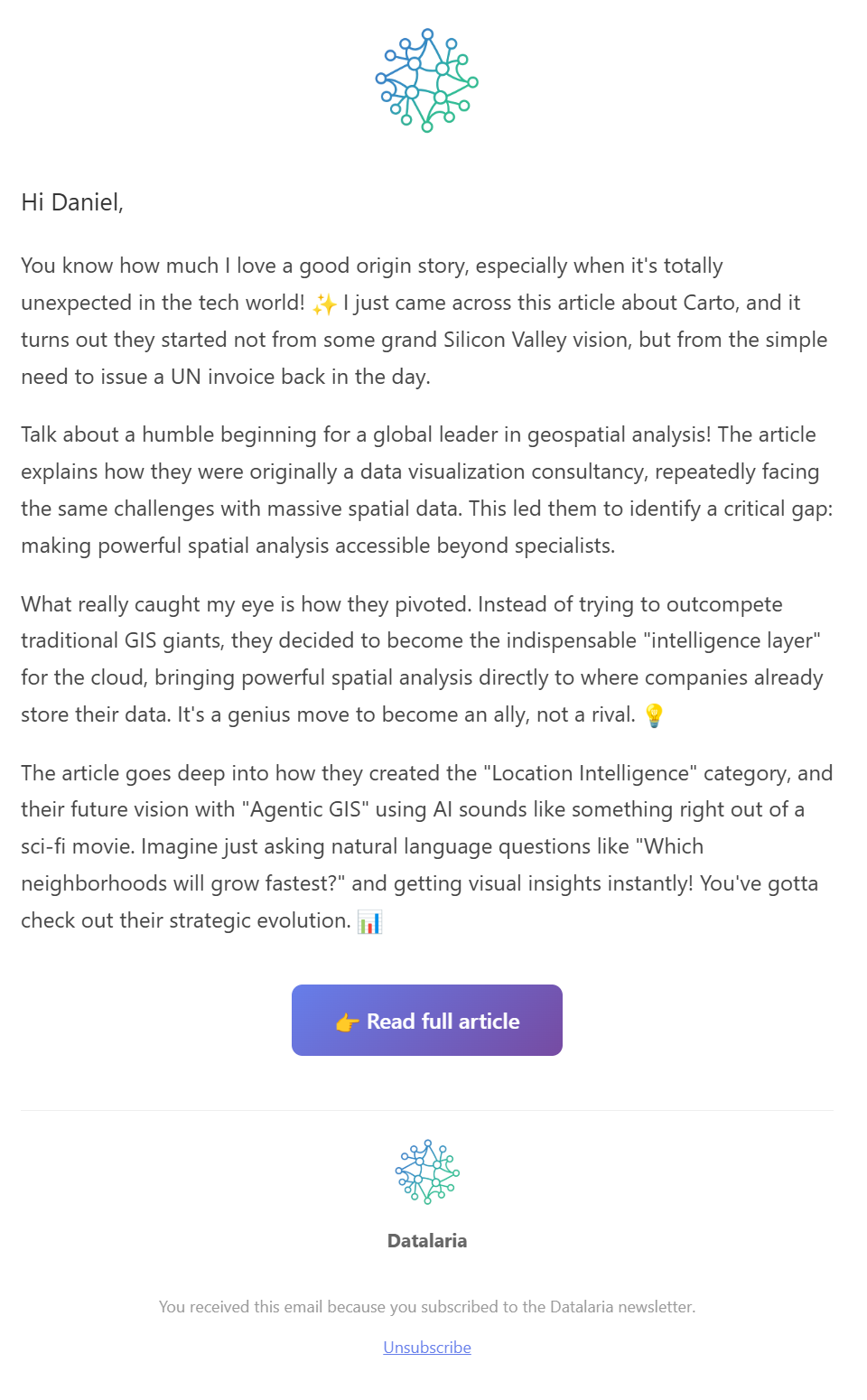 Newsletter email received