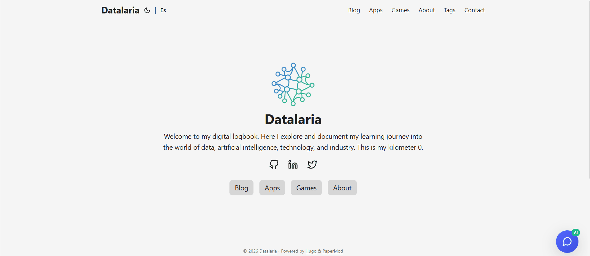 Chat widget showing AI-generated response about Datalaria