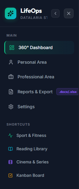 Sidebar navigation menu with primary sections and quick access shortcuts