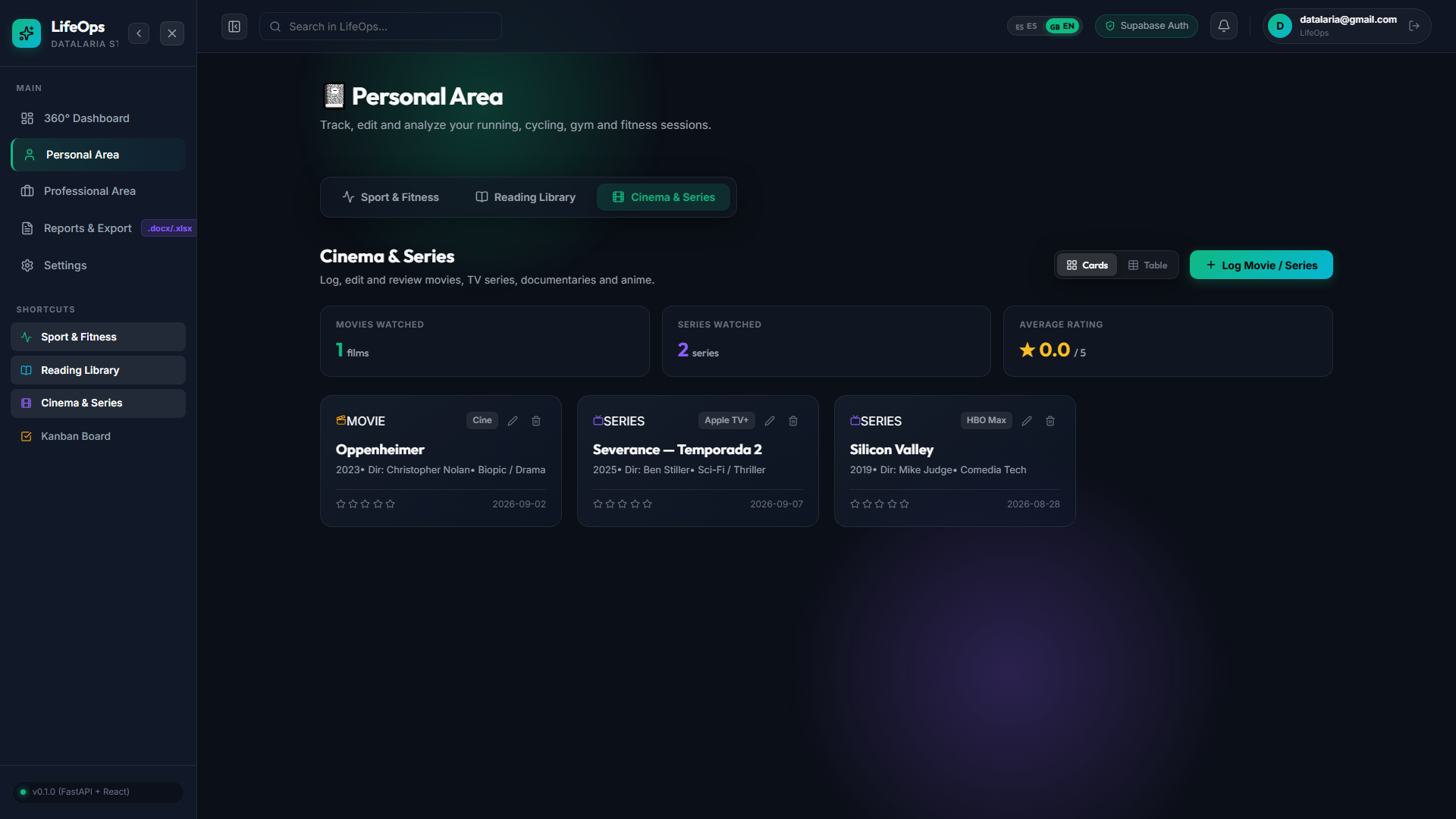 Cinema and TV series catalog organized by streaming provider with ratings