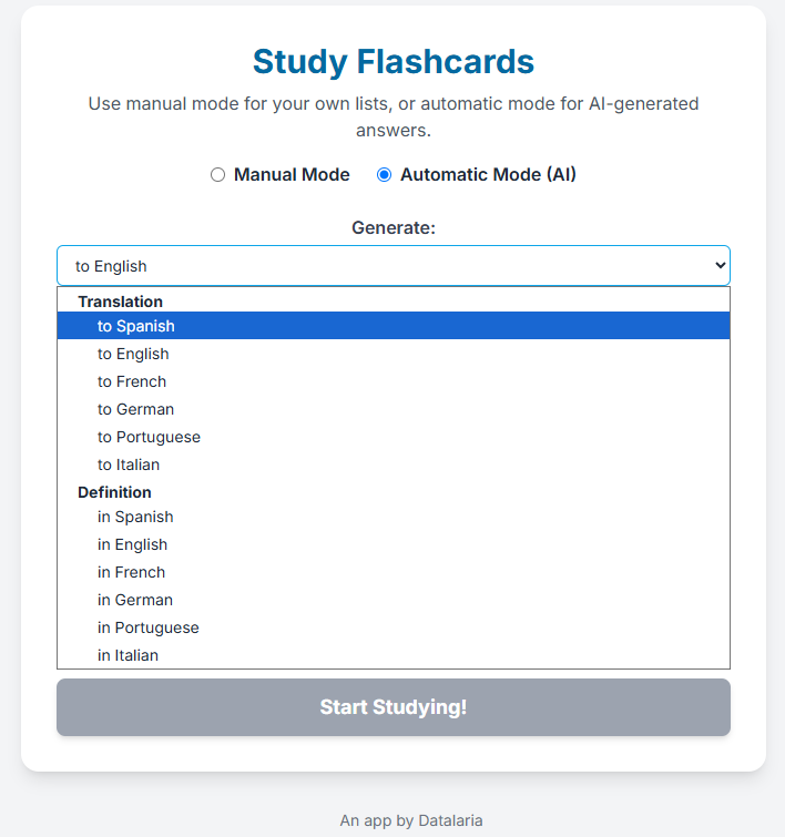 Translation options in the tool
