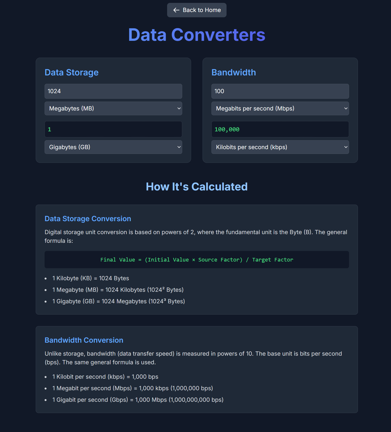 Conceptual image of the Data Converter Page