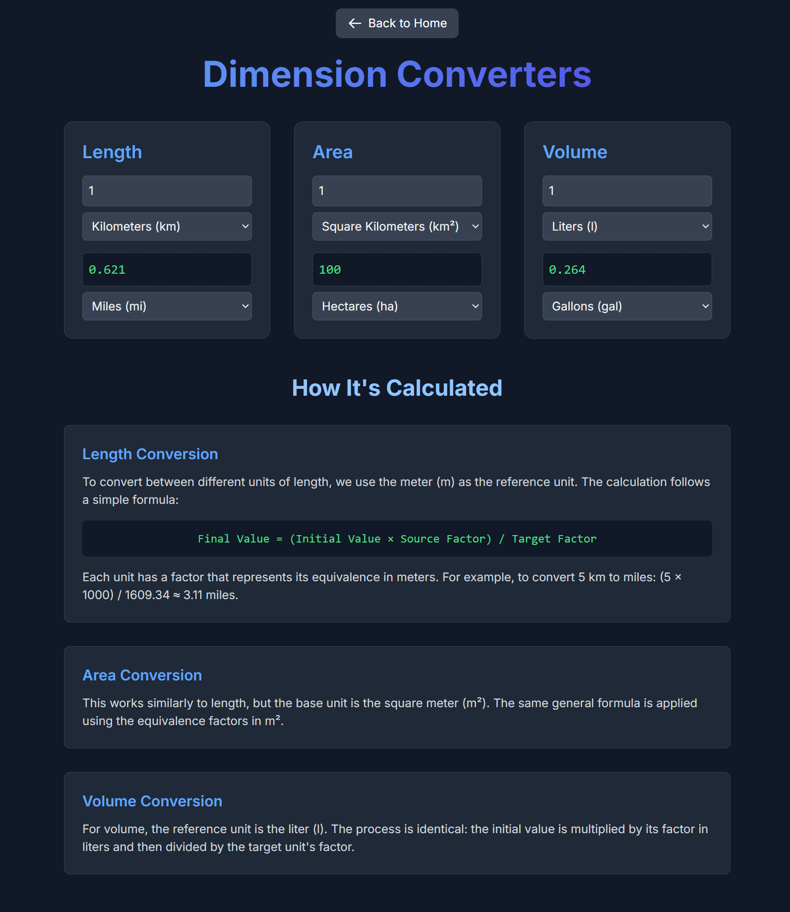 Conceptual image of the Dimension Converter Page