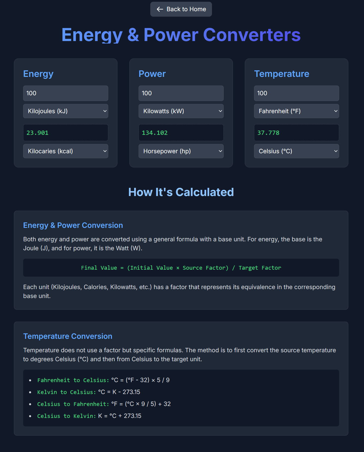 Conceptual image of the Energy Converter Page