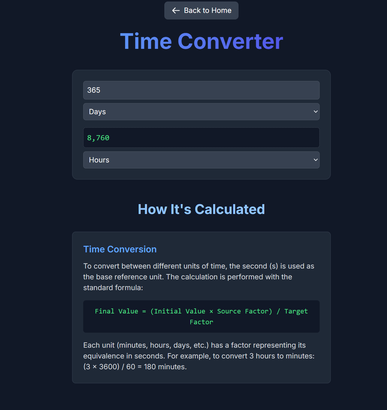 Conceptual image of the Time Converter Page