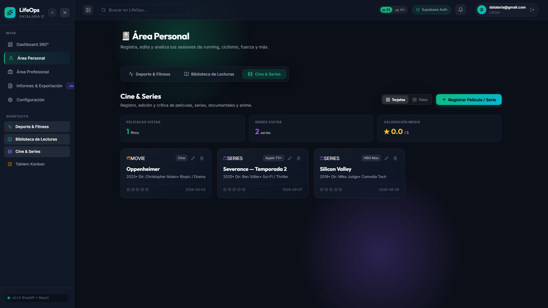 Catálogo de Cine y Series organizado por plataforma de streaming con valoraciones