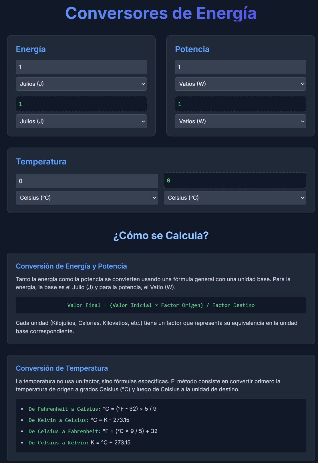 Imagen de la página de conversión de unidades de energía