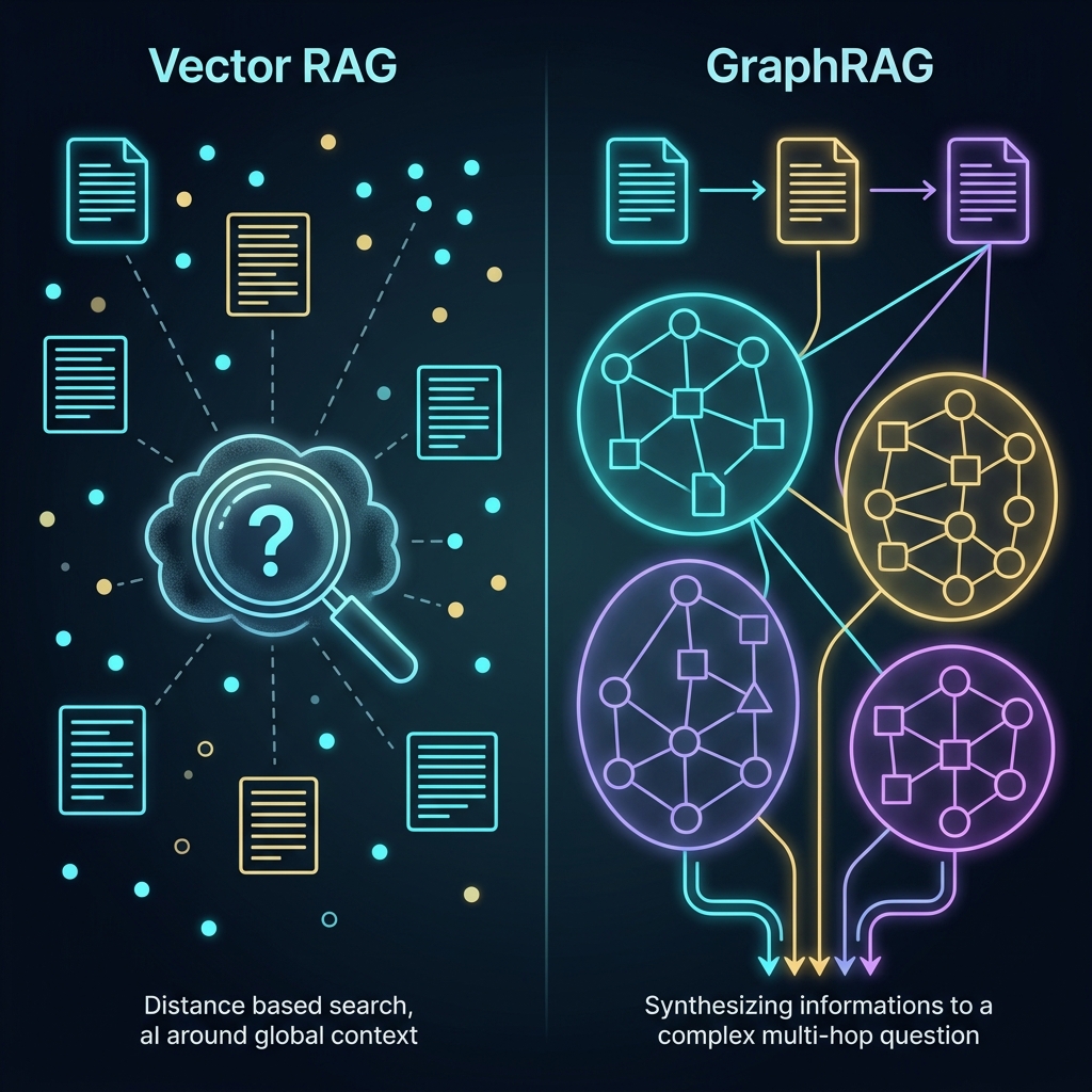 Comparativa técnica: Vector RAG tradicional frente a la arquitectura jerárquica de GraphRAG