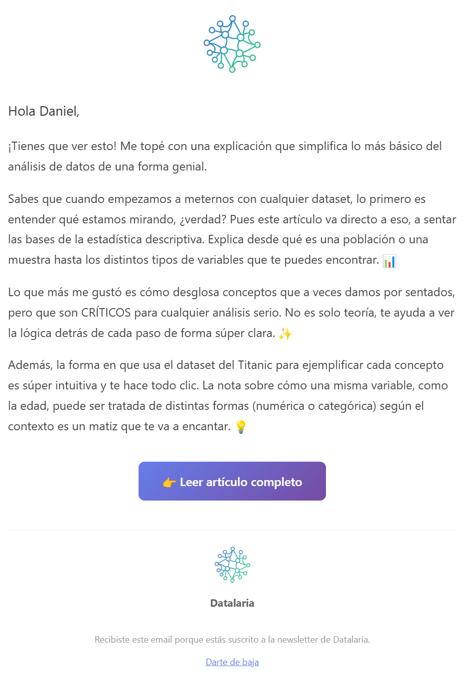 Email de newsletter recibido