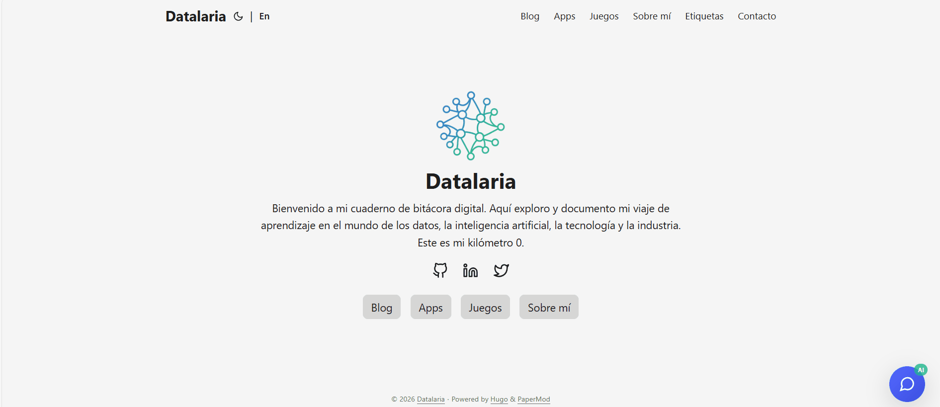 Widget de chat mostrando respuesta generada por IA sobre Datalaria