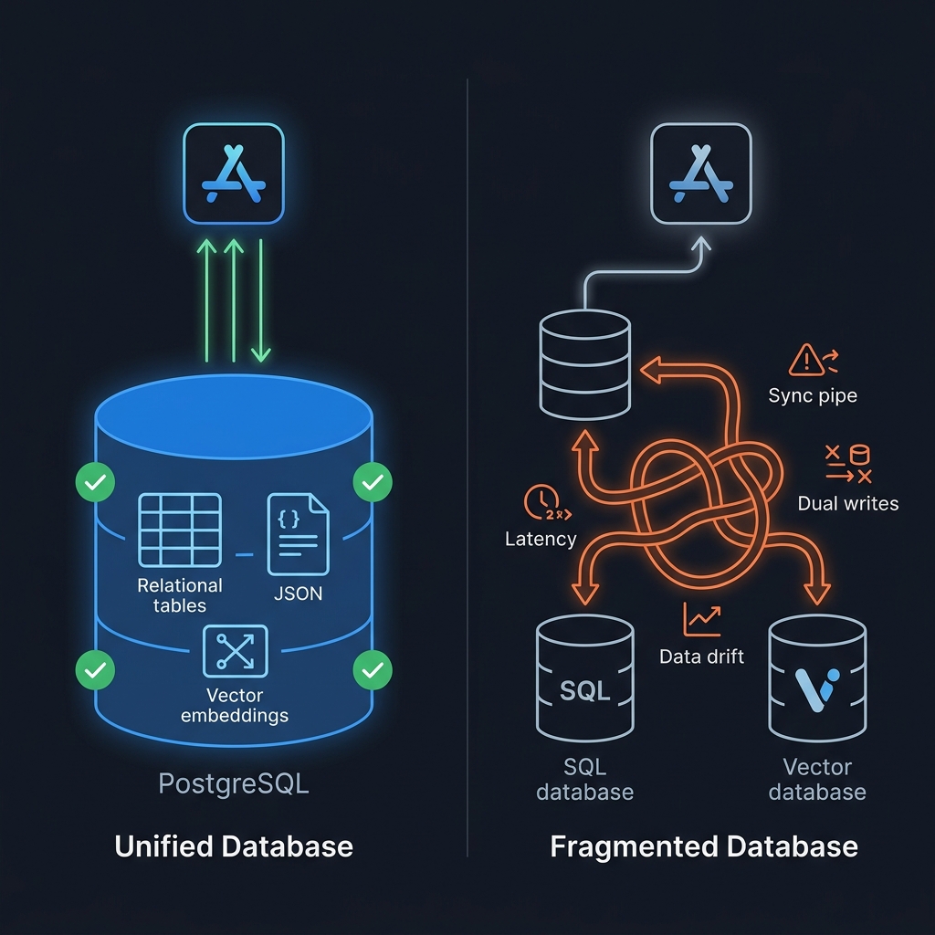 Arquitectura unificada con pgvector frente a la fragmentación de una base de datos vectorial externa